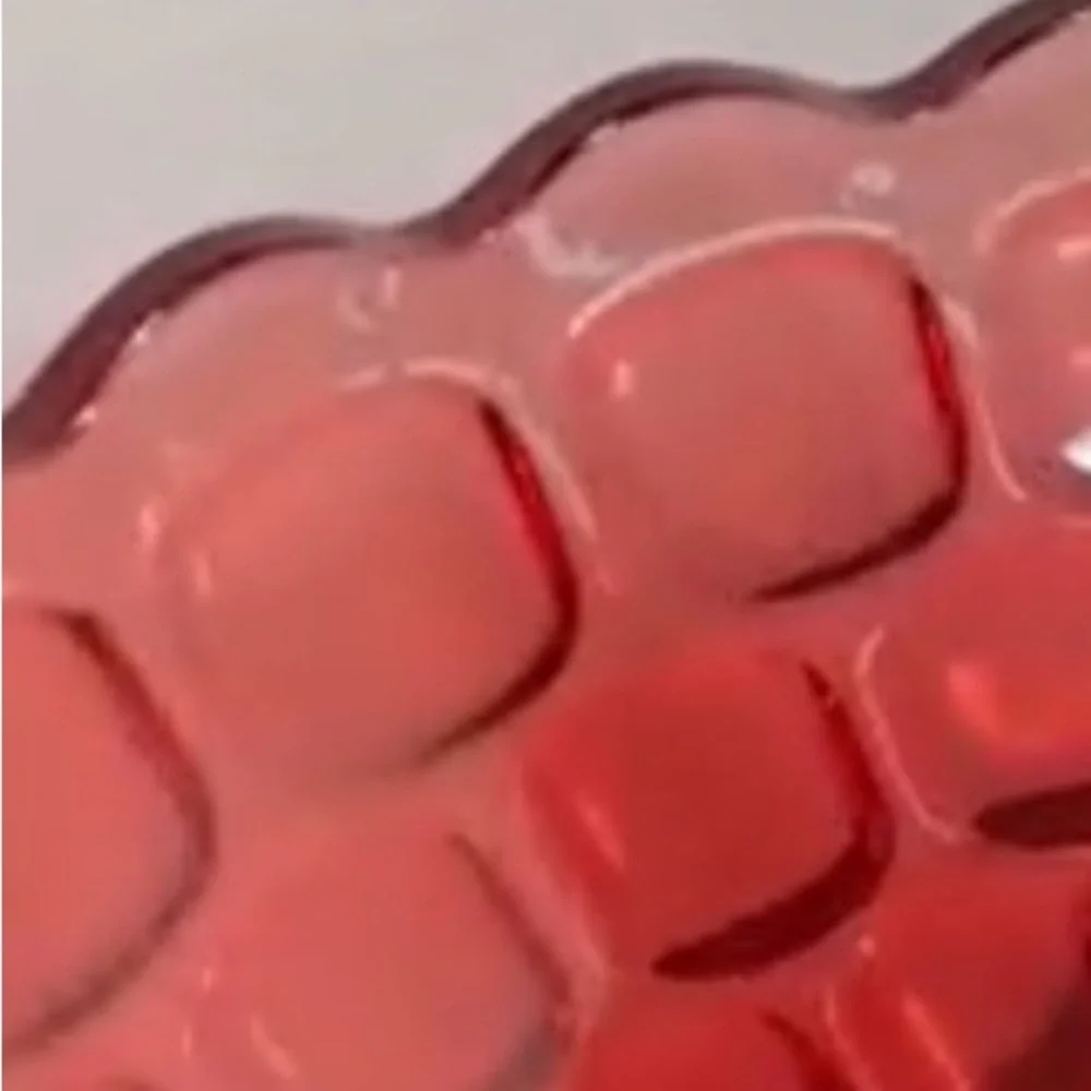 Vintage Federal Glass Yorktown Colonial Ruby Red Thumbprint Footed Bowl 10”